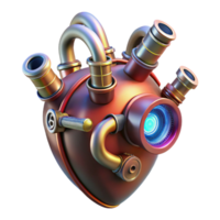 standout vintage Steampunk heart with intricate pipes and glowing vacuum tubes. NO BACKGROUND with Transparent Background. high resolution png
