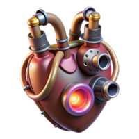 majestic contemporary Steampunk heart with intricate pipes and glowing vacuum tubes. NO BACKGROUND with Transparent Background. artisan png