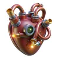 impressive bold abstract Steampunk heart with intricate pipes and glowing vacuum tubes. NO BACKGROUND with Transparent Background. original png