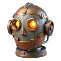 suntuoso inigualável steampunk robô cabeça com brilhando olhos e exposto fiação. não fundo com transparente fundo. png
