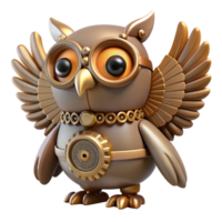 mesmerizing harmonious rustic Steampunk owl figurine with gear-driven wings. NO BACKGROUND with Transparent Background. handcrafted png