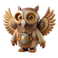 enchanting mysterious modern Steampunk owl figurine with gear-driven wings. NO BACKGROUND with Transparent Background. refined png