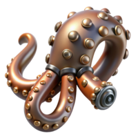 mesmerizing minimalist Steampunk octopus tentacle with metallic suckers and rivets. NO BACKGROUND with Transparent Background. ultra HD png