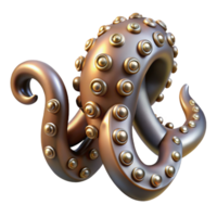 quintessential organic Steampunk octopus tentacle with metallic suckers and rivets. NO BACKGROUND with Transparent Background. elite png