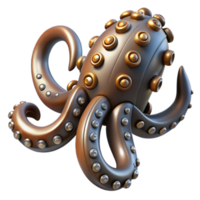 impressive whimsical avant-garde Steampunk octopus tentacle with metallic suckers and rivets. NO BACKGROUND with Transparent Background. sharp png