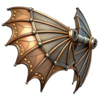 wonderful whimsical retro Steampunk dragon wing with articulated joints and metallic scales. NO BACKGROUND with Transparent Background. luxury png