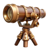 dramatic industrial Steampunk telescope with brass lenses and a wooden tripod mount tripod not shown. NO BACKGROUND with Transparent Background. ultra HD png