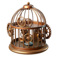 se destacarem rústico steampunk gaiola com intrincado arame e engrenagem mecanismos. não fundo com transparente fundo. fresco png