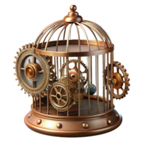 ethereal exquisite Steampunk birdcage with intricate wirework and gear mechanisms. NO BACKGROUND with Transparent Background. impeccable png