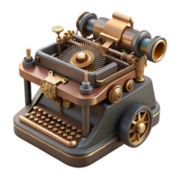 glorious remarkable Steampunk typewriter with exposed keys and clockwork mechanisms. NO BACKGROUND with Transparent Background. png