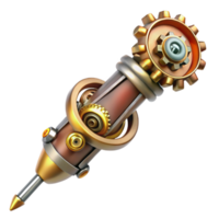 majestic iconic Steampunk screwdriver with an intricate clockwork mechanism in the handle. NO BACKGROUND with Transparent Background. png