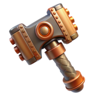 reflective exquisite Steampunk hammer with a copper head and a gear-embedded handle. NO BACKGROUND with Transparent Background. high resolution png