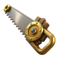 ethereal beautiful Steampunk saw with a brass blade and a gear-embedded handle. NO BACKGROUND with Transparent Background. authentic png