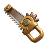 striking reflective organic Steampunk saw with a brass blade and a gear-embedded handle. NO BACKGROUND with Transparent Background. high quality png