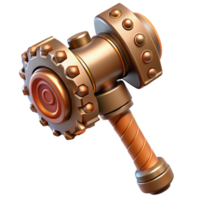 melancholic beautiful Steampunk hammer with a copper head and a gear-embedded handle. NO BACKGROUND with Transparent Background. fine detail png