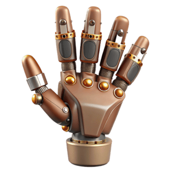 romântico cativante steampunk robótico mão com articulado dedos e exposto fiação. não fundo com transparente fundo. sem falhas png