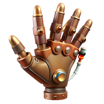 inspirado industrial steampunk robótico mão com articulado dedos e exposto fiação. não fundo com transparente fundo. sem falhas png