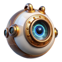 radiant romantic contemporary Steampunk robotic eye with glowing iris and intricate clockwork details. NO BACKGROUND with Transparent Background. luxury png