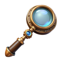 exquisite surreal Steampunk magnifying glass with a brass handle and intricate engravings. NO BACKGROUND with Transparent Background. ultra HD png