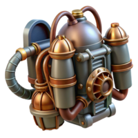 passionate hypnotic Steampunk jetpack with intricate copper piping and miniature turbines. NO BACKGROUND with Transparent Background. impeccable png