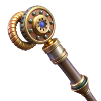 immaculate renaissance Steampunk cane with a brass handle and intricate gear embellishments. NO BACKGROUND with Transparent Background. masterfully captured png
