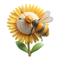 timeless geometric Honeybee on a single dandelion, pollen on legs. NO BACKGROUND with Transparent Background. impeccable png