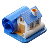 exquisite mysterious victorian Blueprint roll of a residential house NO BACKGROUND with Transparent Background. detailed png