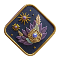 serene artistic Embroidered Patch Rectangular Shape Cutout with Floral Design professional png
