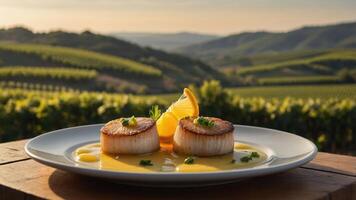 Seared Scallops with Citrus Sauce at Vineyard for Fine Dining photo
