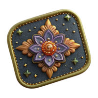 magnificent contemporary Embroidered Patch Rectangular Shape Cutout with Floral Design premium png