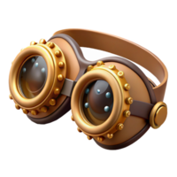 pristine acclaimed Steampunk goggles with intricate brass gears and leather straps. NO BACKGROUND with Transparent Background. png
