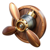 mesmerizing bold surreal Steampunk airship propeller made of polished wood and copper. NO BACKGROUND with Transparent Background. 4K png
