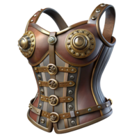 impressive standout Steampunk corset with metal buckles and intricate lace detailing. NO BACKGROUND with Transparent Background. png