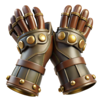 stunning distinctive Steampunk gloves with articulated finger joints and leather gauntlets. NO BACKGROUND with Transparent Background. png