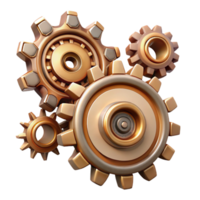 vibrant dynamic nordic Steampunk gear set with various sizes and intricate tooth patterns. NO BACKGROUND with Transparent Background. precision png