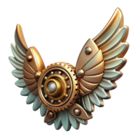 signature urban Steampunk wings crafted from clockwork gears and metal feathers. NO BACKGROUND with Transparent Background. fine detail png