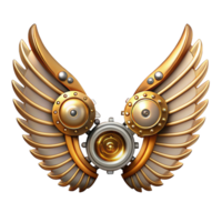mesmerizing intense contemporary Steampunk wings crafted from clockwork gears and metal feathers. NO BACKGROUND with Transparent Background. 4K png