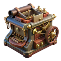 elegant peaceful art deco Steampunk typewriter with intricate keys and a metal carriage. NO BACKGROUND with Transparent Background. high resolution png