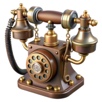 exemplary modern Steampunk telephone with a rotary dial and intricate brass components. NO BACKGROUND with Transparent Background. museum quality png