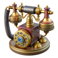 exceptional modern Steampunk telephone with a rotary dial and intricate brass components. NO BACKGROUND with Transparent Background. precision png