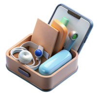 fascinating nostalgic mid-century New smartphone in box with accessories. NO BACKGROUND with Transparent Background. impeccable png