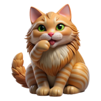intense elegant A grooming long-haired tabby cat, licking paw, NO BACKGROUND with Transparent Background. genuine png