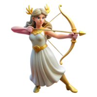 exemplary art deco Artemis, goddess of the hunt, bow and arrow, NO BACKGROUND with Transparent Background. impeccable png