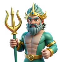 vibrant abstract Poseidon, God of the Sea, holding trident, powerful stance. NO BACKGROUND with Transparent Background. high resolution png