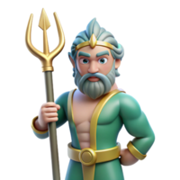 majestic intense vintage Poseidon, God of the Sea, holding trident, powerful stance. NO BACKGROUND with Transparent Background. sharp png