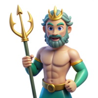 peaceful hypnotic Triton, son of Poseidon, merman with trident. NO BACKGROUND with Transparent Background. high quality png