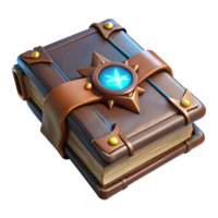 reflective mesmerizing A worn leather-bound spellbook with a glowing arcane sigil, NO BACKGROUND with Transparent Background. authentic png