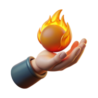 impressive quintessential A single hand holding a flaming fireball, NO BACKGROUND with Transparent Background. png