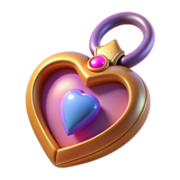 enchanting nordic A stylized heart-shaped locket with a glowing gem, NO BACKGROUND with Transparent Background. flawless png