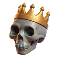 fascinating whimsical artistic A realistic rendering of a human skull wearing a golden crown, NO BACKGROUND with Transparent Background. crisp png